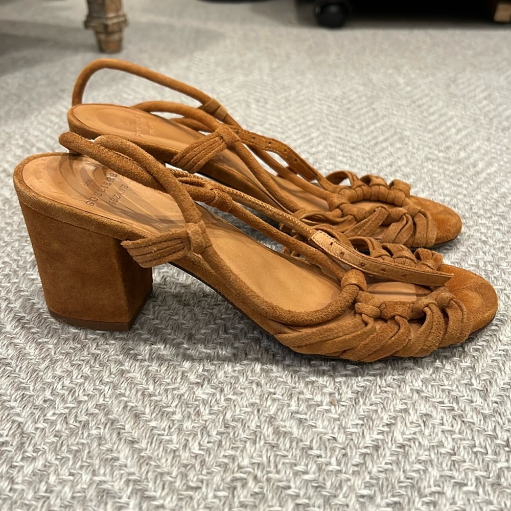 Sezane suede strappy block heel sandals 36